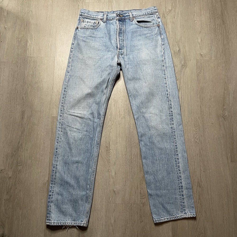 Vintage 90's Levi's 501 Denim Pants 32x33 USA Buttonfly Faded Blue Washed Jeans